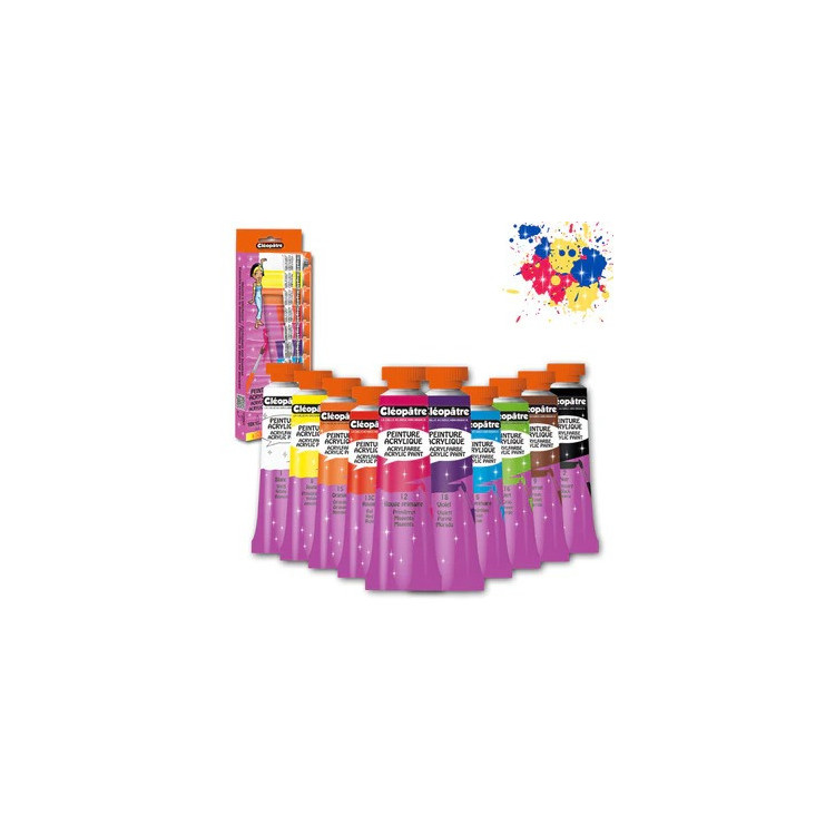 Blister 10 tubes peinture acrylique 10ml Cléopâtre – Loisirs créatifs