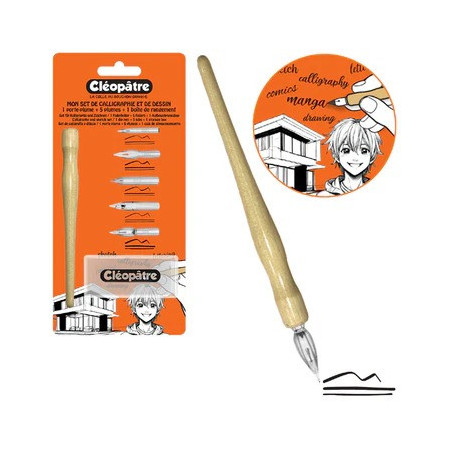 Set de calligraphie Cléopâtre – Porte-plume bois et 5 plumes interchangeables