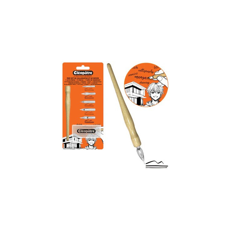 Set de calligraphie Cléopâtre – Porte-plume bois et 5 plumes interchangeables