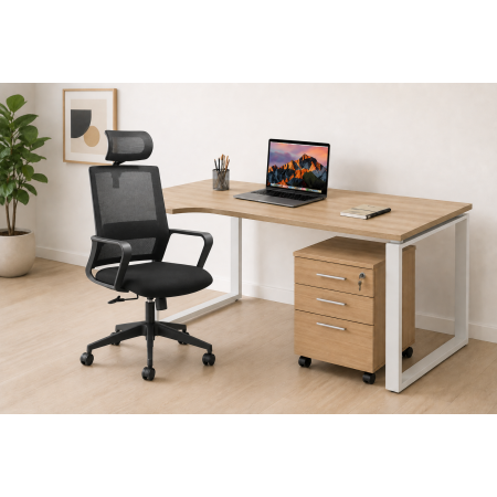 PACK BUREAU ANGLE Gauche + CAISSON + FAUTEUIL