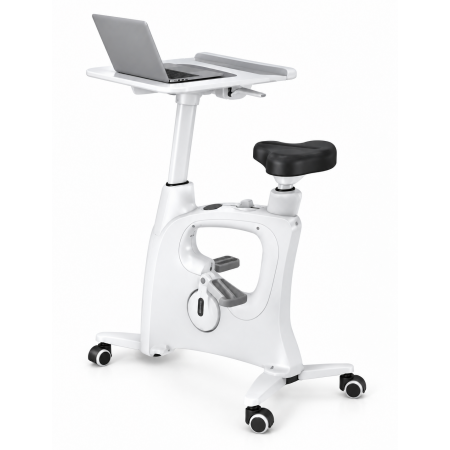 Vélo de bureau Office Bike blanc avec tablette de travail – 8 niveaux de résistance et écran d’activité