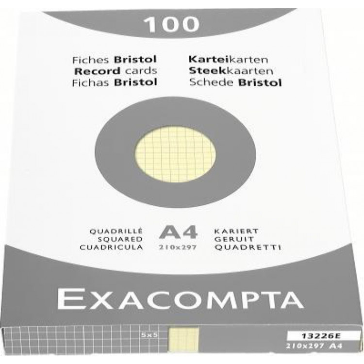 PAQUET DE 100 FEUILLES BRISTOL - Format A4, 21X29.7 - Petits Carreaux 5X5 - JAUNE