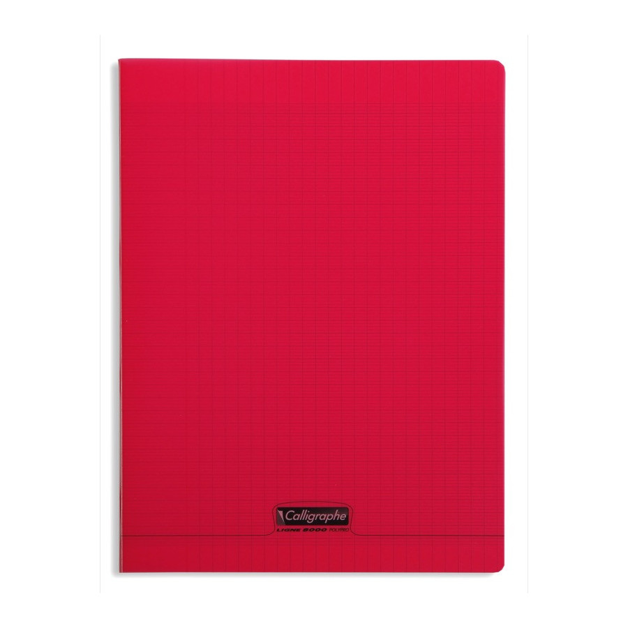 Cahier 24x32, 96 pages, 90g. grands carreaux couverture plastique PP ROUGE  avec rabats