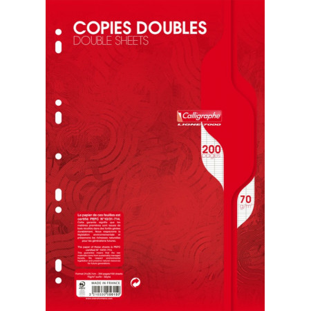 PAQUET COPIE DOUBLE PERFOREE, Format A4, Grands Carreaux, 21X29.7 - 200 PAGES SEYES