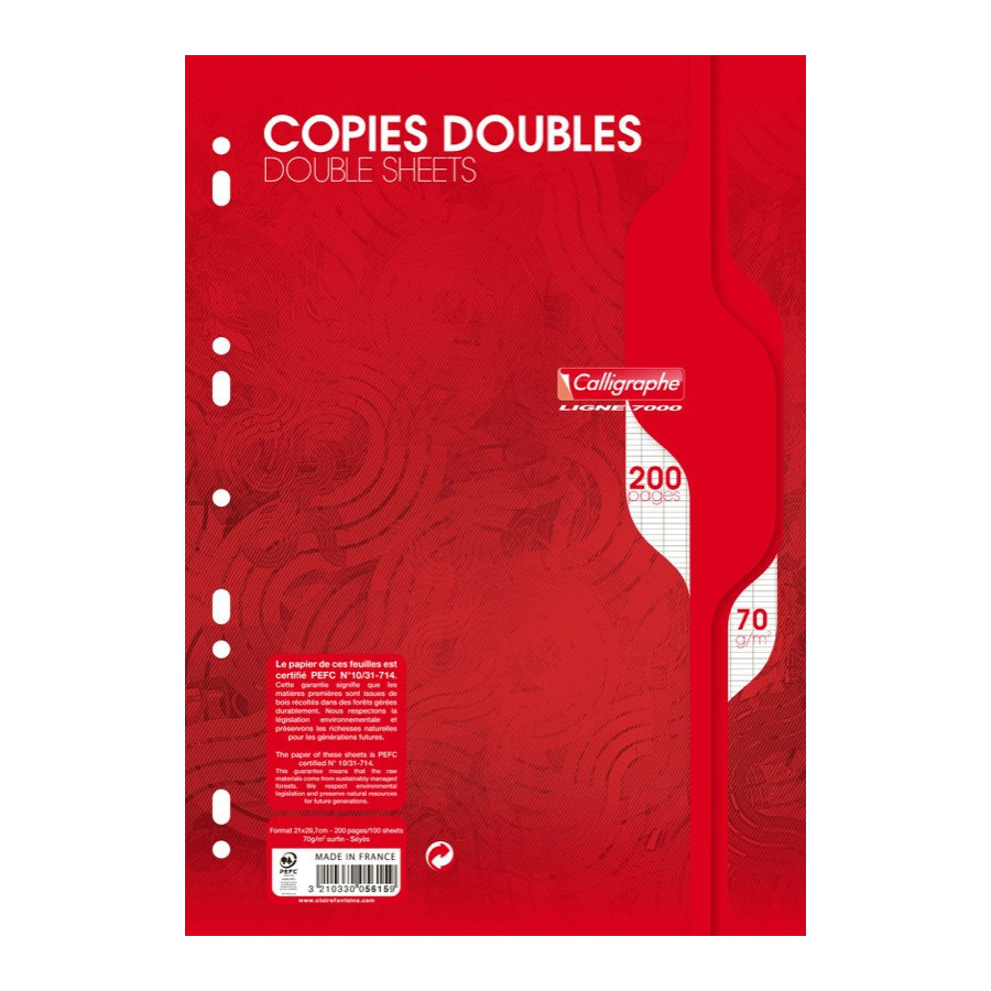 Copies doubles blanches - Format A4 21 x 29,7 cm - 200 pages petits  carreaux - 90 g/m² - Cultura - Copies doubles - Copies - Feuilles